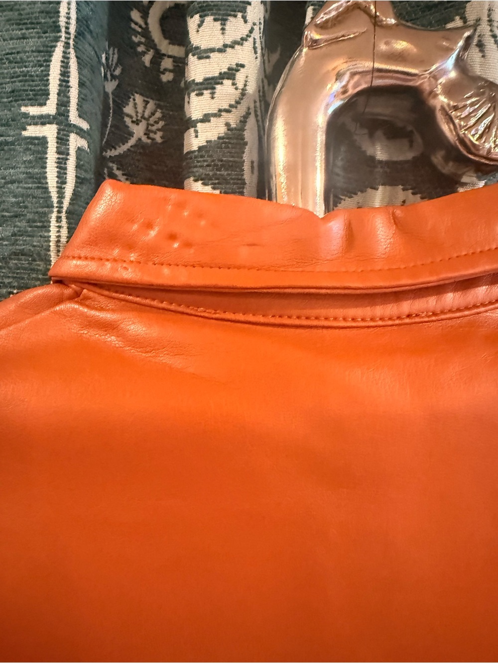 French Connection Crolenda Faux Leather Collar Popover Glazed Ginger Top XS - Picture 3 of 5